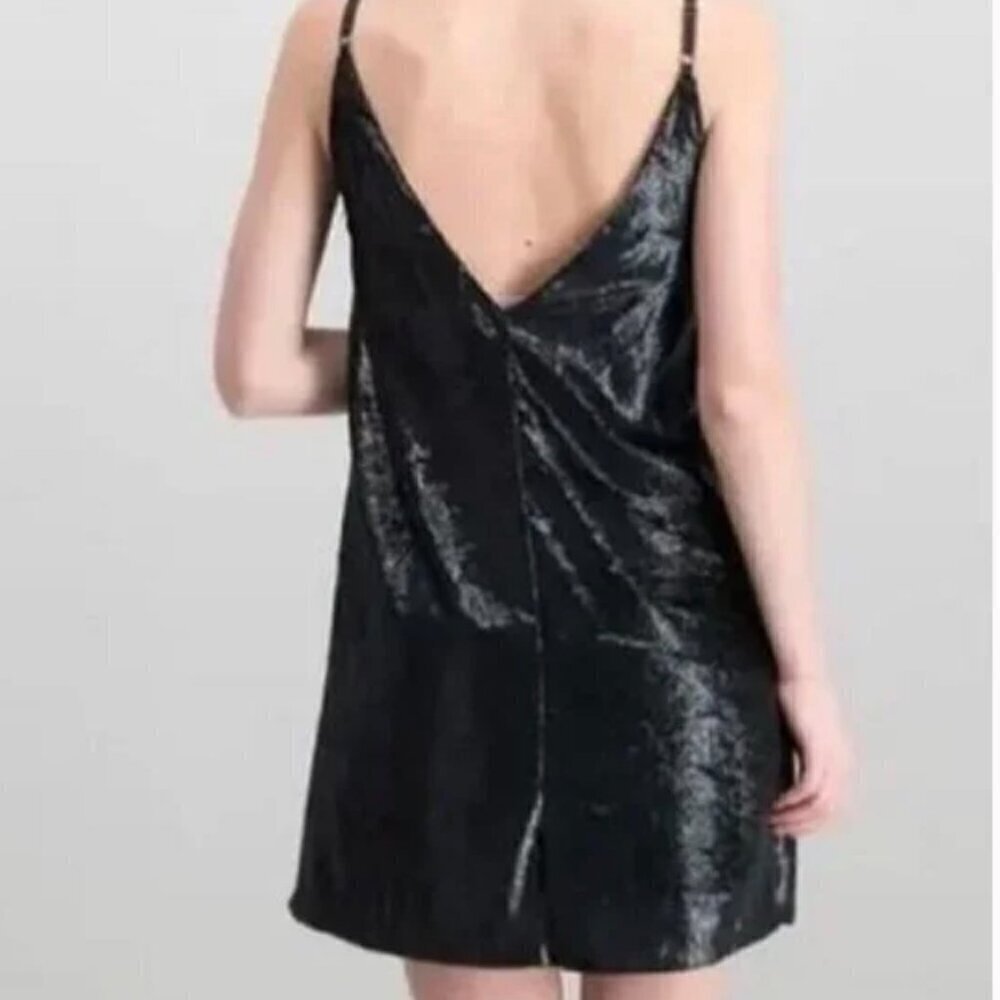 MINKPINK Black Liquid Velvet Slip Dress Shimmer Sz XS Cocktail Nightclub Party